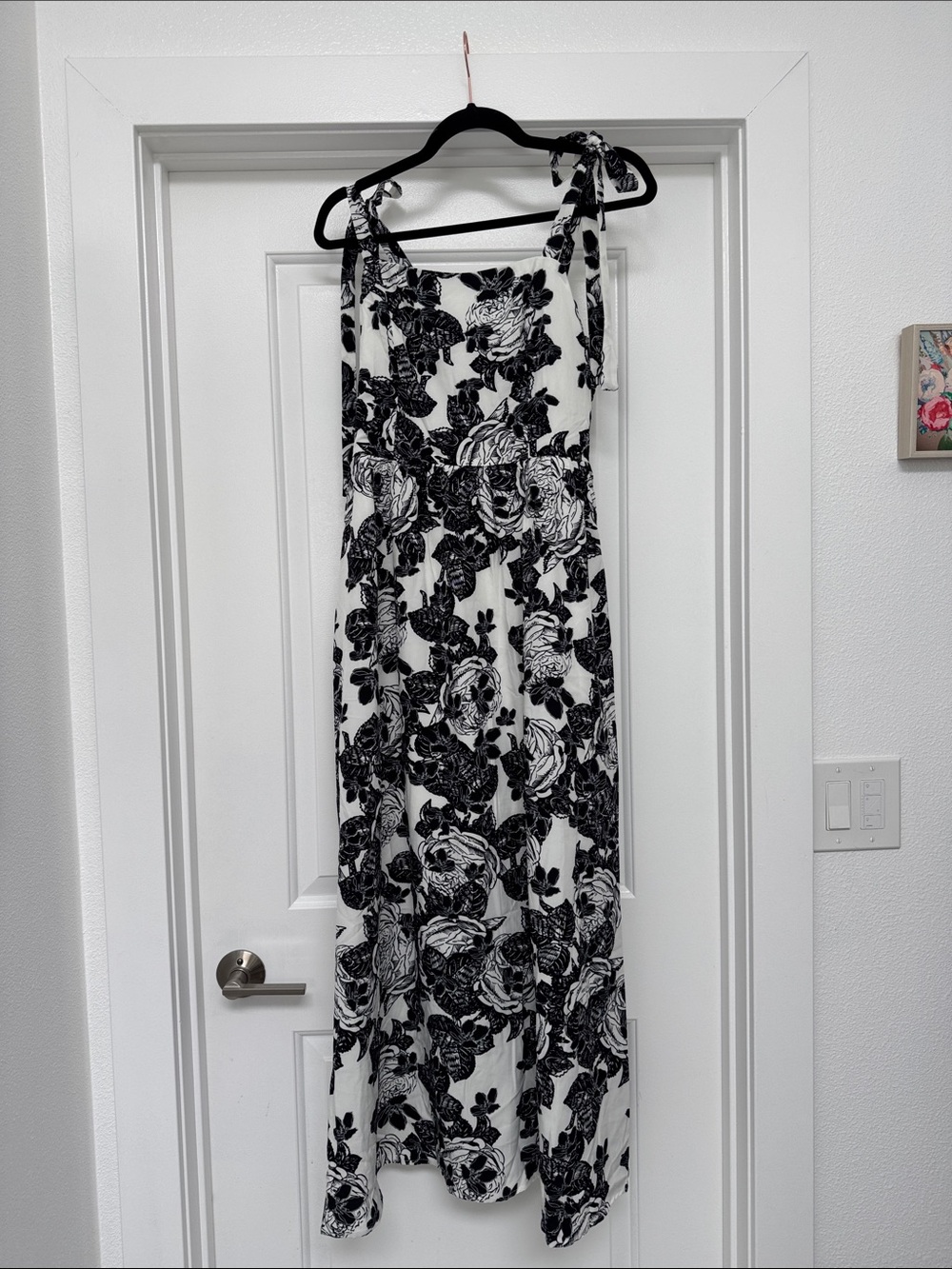 Black & White Floral Tie-Shoulder Maxi Dress